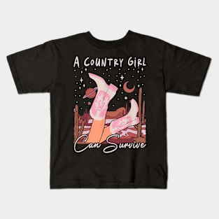 A Country Girl Can Survive Cowgirl Boots Kids T-Shirt